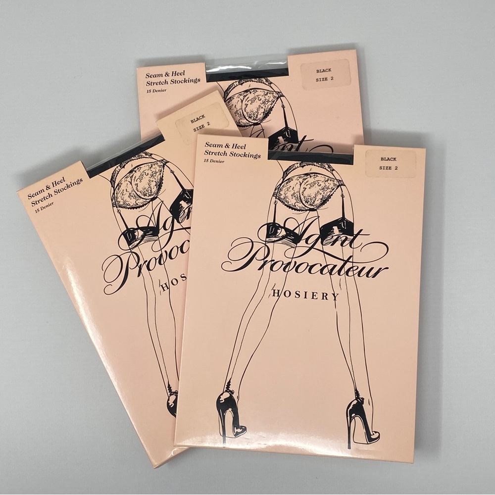 Pack of 3 Agent Provocateur Seam & Heel Stretch Black Stockings Size 2 N…